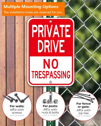 Vista 3 de Señal de entrada privada (paquete de 2) – 12 x 18 pulgadas, letrero de advertencia reflectante de aluminio resistente sin óxido, fácil de montar Rojo