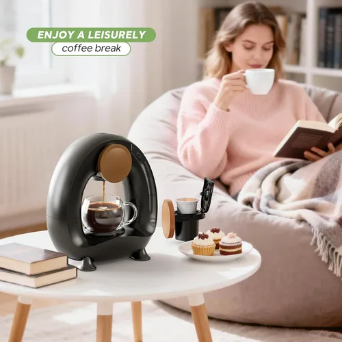 Vista 6 de Cafetera de una sola porción 2 en 1, cafetera rápida de 1400 W para cápsulas K-Cup y café molido, cafetera americana y de té de un solo toque con 2