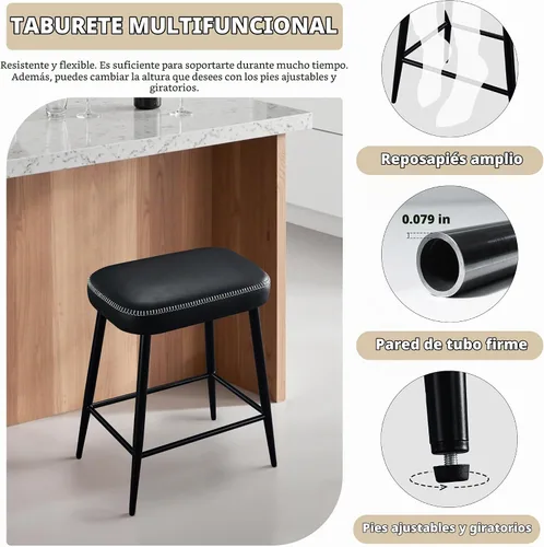 Vista 5 de STOOLINK Juego de 2 taburetes de bar de 24 pulgadas de altura de mostrador para isla de cocina, taburetes de bar de cocina modernos con base