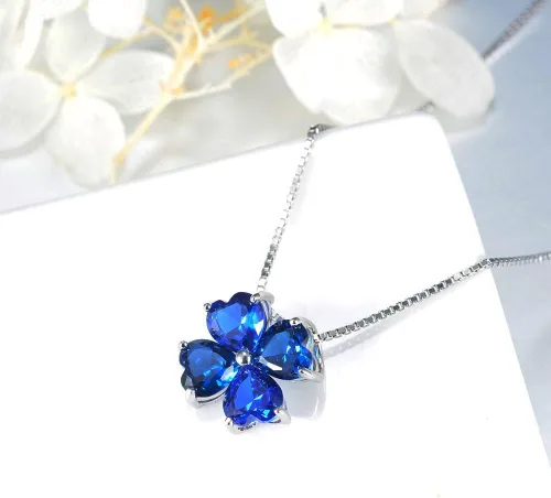 Vista 2 de Collar con colgante hecho a mano de plata de ley 925 con piedra natal colorida para mujer, trébol de cuatro hojas de la suerte, joyería de trébol