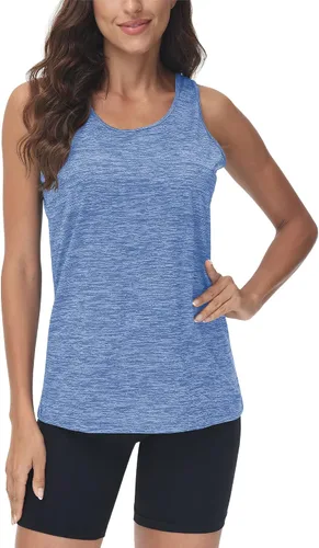 Vista 2 de TACVASEN Camiseta sin mangas para mujer, ligera, atlética, para yoga, cuello redondo, para ejercicio, fitness, para entrenamiento