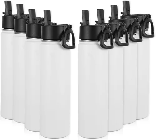 Vista 26 de Volhoply Botella de agua aislada de 24 onzas con tapa con popote, botellas deportivas de boca ancha de acero inoxidable con asa, tazas de vacío