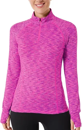 Vista 10 de Zengjo - Tops de entrenamiento con cremallera de un cuarto y manga larga para mujer, suéter de running con cremallera de 1/4 Negro/Gris