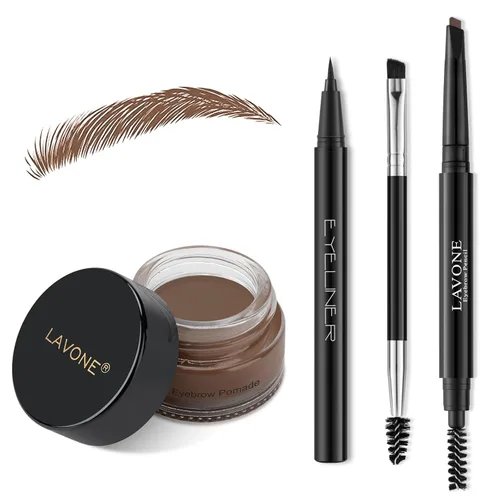 Vista 16 de LAVONE Kit de lápiz de sello para cejas, kit de maquillaje triple con lápiz de ceja impermeable, delineador, pomada de cejas y cepillo de cejas