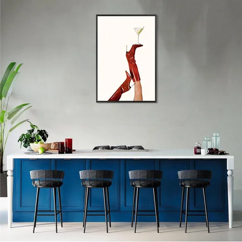 Vista 6 de Póster vintage de Martini con botas rojas de cereza a la moda, póster femenino de cóctel, arte de pared, arte feminista de preparación