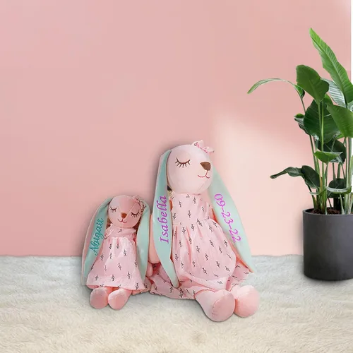 Vista 7 de Dyoart Conejo de Pascua personalizado con nombre, juguete de peluche bordado hecho a mano, regalo de Pascua personalizado para bebés y niñas pequeñas