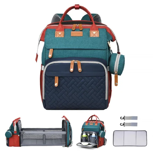 Vista 7 de ANWTOTU Mochila Bolsa para Pañales, Verde militar Mochila de viaje impermeable multifuncional con cambiador, estuche para chupete y correas