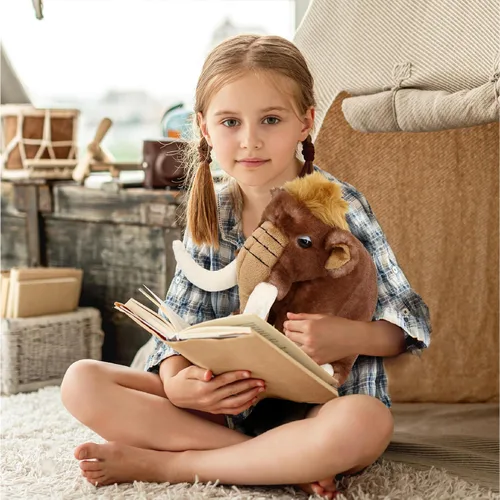Vista 7 de DolliBu - Animal de peluche de mamut – Suave mamut lanudo salvaje, adorable juguete de peluche de mamut para jugar, lindo regalo de vida silvestre