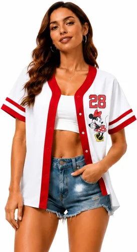 Vista 12 de Womens Baseball Jersey - Short Sleeve Button Down Graphic Tees for Women Béisbol Minnie Negro