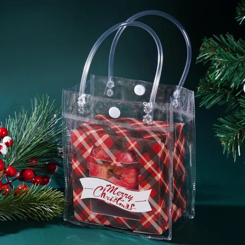 Vista 4 de 25 bolsas de regalo de PVC transparente con asas, bolsa de plástico pequeña, envoltura de regalo transparente reutilizable / bolsas de compras