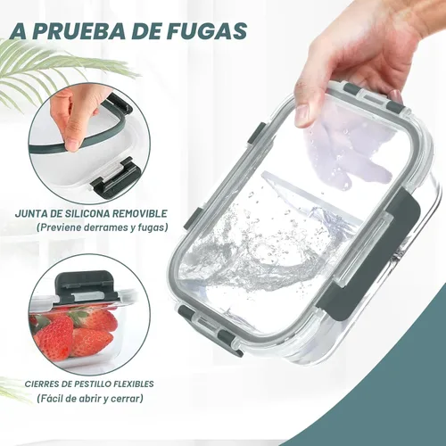 Vista 3 de Paquete de 5 recipientes de vidrio para preparación de comidas de 30 onzas, 2 compartimentos, recipientes de almacenamiento de alimentos de vidrio