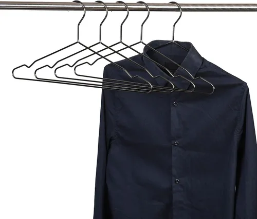Vista 6 de Percha de metal negro plateado de 17 pulgadas, paquete de 20 unidades, 0.157 pulgadas (0.157 in) resistente para camisola y pantalones, colgador