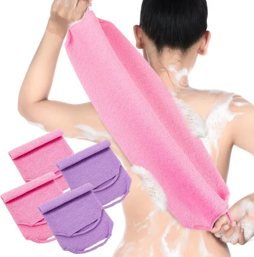 Vista 8 de Moukeren Juego de 4 esponjas exfoliantes para la espalda con mangos, nylon, esponjas exfoliantes de longitud extendida para la espalda, lavables