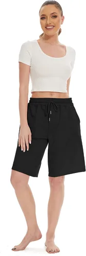 Vista 4 de SICVEK Womens Knee Length Bermuda Shorts Loose Fit Summer Cotton Comfy Lounge Shorts Drawstring with Pockets