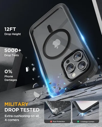 Vista 4 de Miracase Funda magnética para iPhone 15 Pro [compatible con MagSafe] Funda protectora de cuerpo completo con protector de pantalla de vidrio