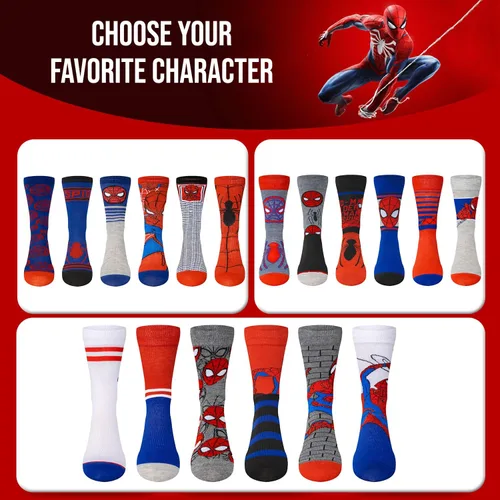 Vista 5 de Marvel Calcetines Spiderman para niños y hombres, paquete de 6 calcetines para hombres y niños, calcetines atléticos para hombres, calcetines