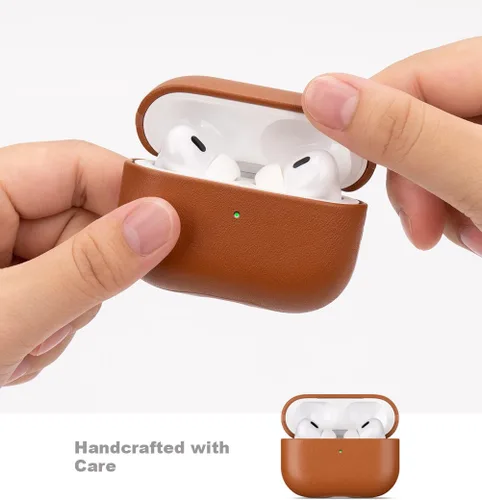 Vista 4 de Haobobro Leather Case [Top Grain Leather] for AirPods Pro 2 Leather Case - Handmade Air Pods Pro 2 Leather Case with Hand Strap - Leather Case for