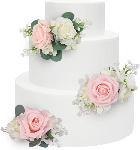 Vista 15 de Rinlong 3Pcs Premade Cake Flowers, Pampas Beige Wedding Cake Decor Beige y almendra