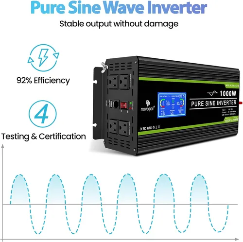 Vista 4 de Novopal Inversor de corriente de onda sinusoidal pura de 1000 W, convertidor de corriente de 12 V CC a 110 V/120 V CA, 4 salidas de CA, inversor