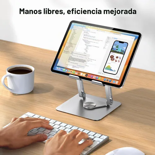 Vista 3 de UGREEN - Soporte para tablet para escritorio con base giratoria de 360°, soporte de aluminio de doble varilla ajustable, accesorios para el hogar