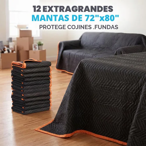Vista 2 de SIMPLI-MAGIC 79523 - Mantas de mudanza acolchadas resistentes, negro/naranja, 72 x 80 pulgadas, paquete de 12