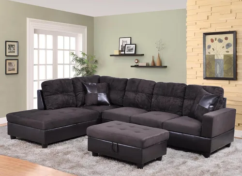 Vista 2 de Beverly Fine Furniture Andes - Juego de sofá de microfibra con piel sintética con otomana, color beige