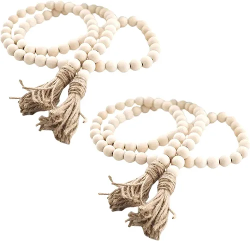 Vista 9 de LSKYTOP Guirnalda de cuentas de madera de 60 pulgadas, cuentas de madera con borlas, cuentas de granja, cuentas rústicas de oración, cuentas