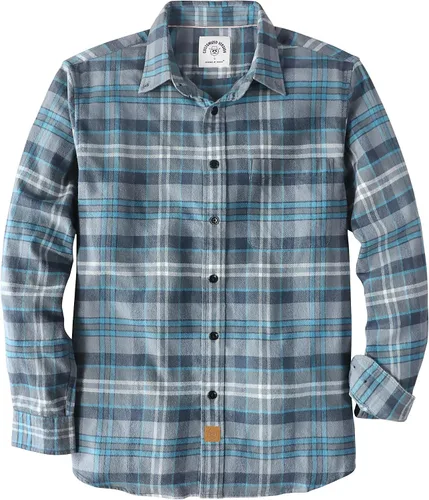Vista 8 de Dubinik® Camisa de franela, para hombre, de manga larga, a cuadros, suave, 100% algodón, informal, con botones, ajuste regular Gris Negro