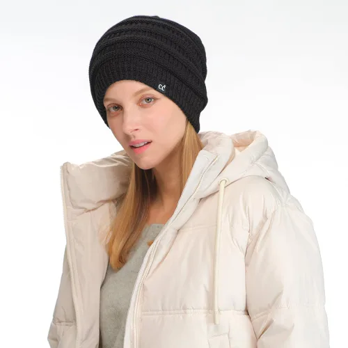 Vista 52 de C.C Winter Oversized Beanie Hat with Fuzzy Lining – Thick Knit Thermal Beanie for Cold Weather, Soft Warm Fleece Lined Cap