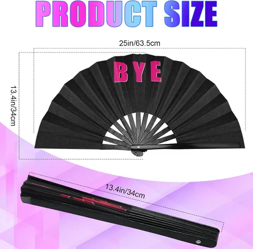 Vista 2 de Amyhill Paquete de 2 ventiladores chinos Rave icónicos grandes plegables para festivales con voz para hombres y mujeres, actuaciones de fiesta