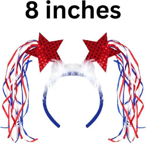 Vista 5 de Needzo Diadema para el 4 de julio con borlas y estrellas, color rojo, blanco y azul, patriótico para desfiles y fiestas, talla única (paquete de 10)