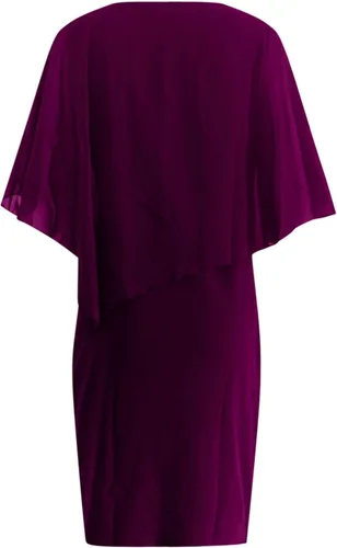 Vista 4 de Vestido de capa para mujer, talla grande, con cuello en V y diamantes de imitación, superposición de gasa, vestido de tubo bodycon para boda, cóctel