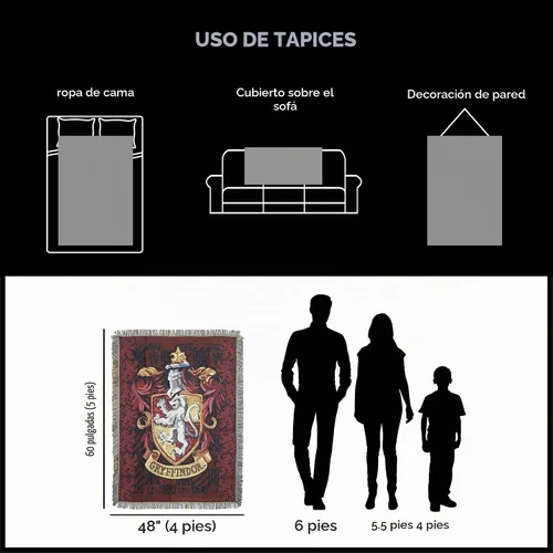 Vista 10 de Northwest Manta Tapiz Tejida de Harry Potter, Decoración del Hogar de Diseñador, Moderno, Regalo Único, 48" x 60", Escudo de Gryffindor Escudo