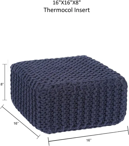 Vista 3 de REDEARTH · Taburete otomano bajo en forma de cubo – Puf tejido a mano – Puf bohemio de cordón – Decoración del hogar – Reposapiés relleno para sala