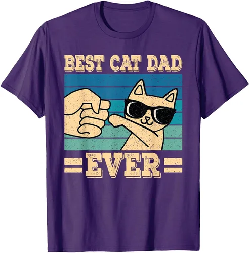 Vista 17 de Best Cat Dad Ever Vintage Funny Cat Lover Retro Men T-Shirt Asphalt Grey