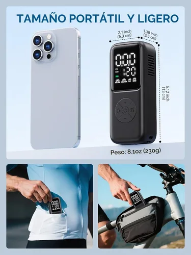 Vista 2 de GPUTEK Mini bomba eléctrica para bicicleta, bomba de bicicleta de 120 PSI