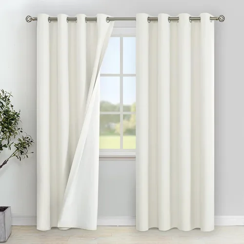 Vista 114 de YoungsTex - Cortinas 100% opacas para dormitorio, con aislamiento térmico y ojales, cortinas oscuras negras con capa pesada para ventana de sala