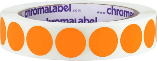 Vista 15 de ChromaLabel Kit de puntos verdes y amarillos fluorescentes con código de color extraíble de 3/4 pulgadas, 2 rollos, 1000/rollo