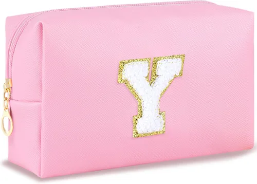 Vista 103 de URSKYTOUS Regalos para niñas, bolsa de maquillaje con inicial, bolsa de cosméticos personalizada con cremallera, bonita bolsa de aseo de viaje, Azul