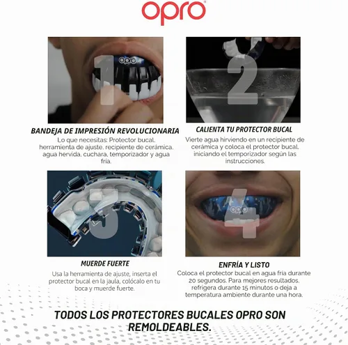 Vista 5 de OPRO Protector bucal instantáneo de ajuste personalizado, comodidad, protección y ajuste a nivel de dentista - Protector bucal moldeable para fútbol