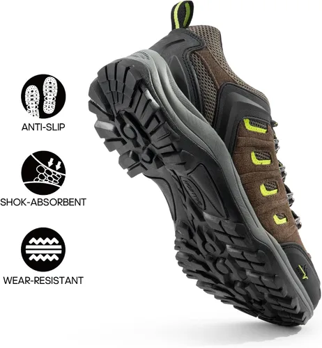 Vista 4 de NORTIV 8 Zapatos de senderismo impermeables para hombre, zapatos de senderismo de cuero para exteriores, senderismo, camping, caminata