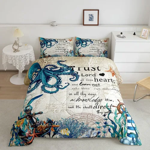 Vista 12 de Juego de edredón Lake House tamaño Twin, juego de ropa de cama náutica de navegación con ancla de 2 piezas para decoración de habitación de niños