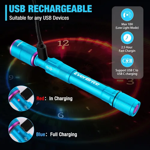 Vista 4 de EverBrite Linterna recargable con luz UV y blanca Azul