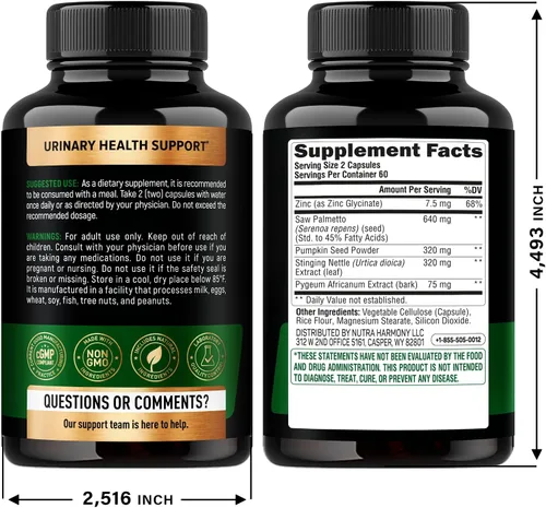 Vista 2 de Saw Palmetto para hombres 640 mg - Semilla de calabaza Ortiga Zinc y Pygeum - Salud de próstata y suplemento urinario - Bloqueo de DHT y soporte