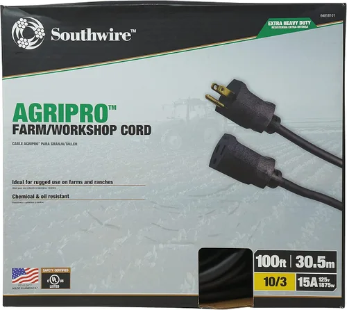Vista 14 de Southwire AGRIPRO 10/3 Cable de extensión de uso rudo extra para granja/taller, 25 pies, SJTOW, negro, 64817501