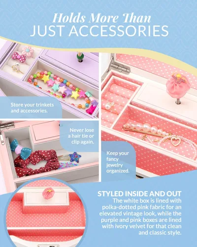 Vista 4 de Elle Joyero Organizador de joyas de bailarina y caja de música de cuerda Swan Lake para niñas y adolescentes, accesorios y almacenamiento de madera