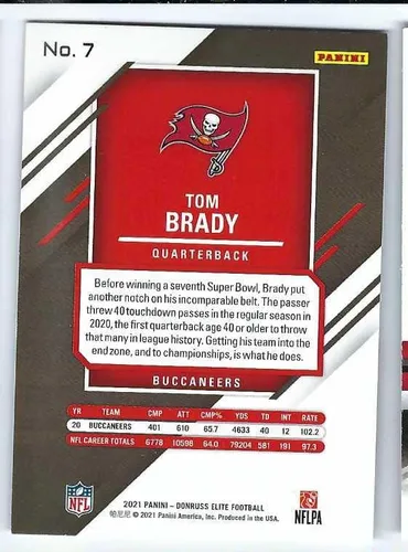 Vista 2 de TOM BRADY 2021 Panini Elite #7 Card Football Tampa Bay Buccaneers
