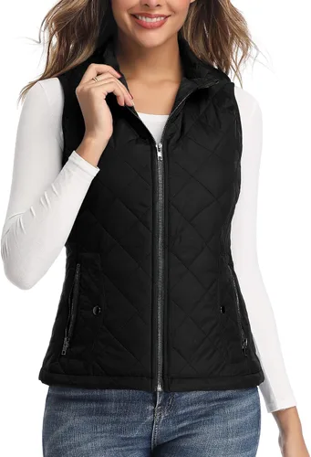 Vista 24 de LONGKING Chaleco de mujer, cuello alto, ligero, con cremallera, acolchado para mujer Rosa