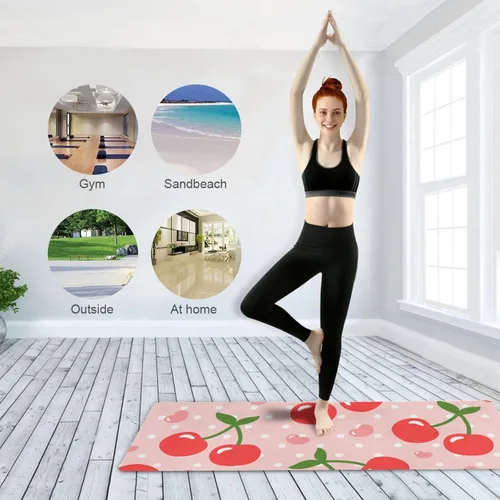 Vista 8 de Tapete de yoga plegable, tapete de ejercicio antideslizante para mujeres y hombres, tapete de entrenamiento de pilates, con bolsa de almacenamiento