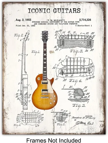 Vista 3 de Arte de pared de guitarra, icónico vintage, juego de póster con estampado de patente, regalo para fanáticos de la música, músico, guitarrista